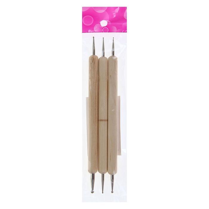 Набор инструментов для лепки, 3 предмета (маленькие шарики с двух сторон, деревянная ручка) — PalitraMastera