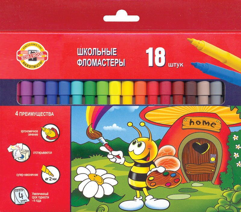 Фломастеры 18цв. "Пчелки" в карт.уп./KOH-I-NOOR фото 1 &mdash; PalitraMastera