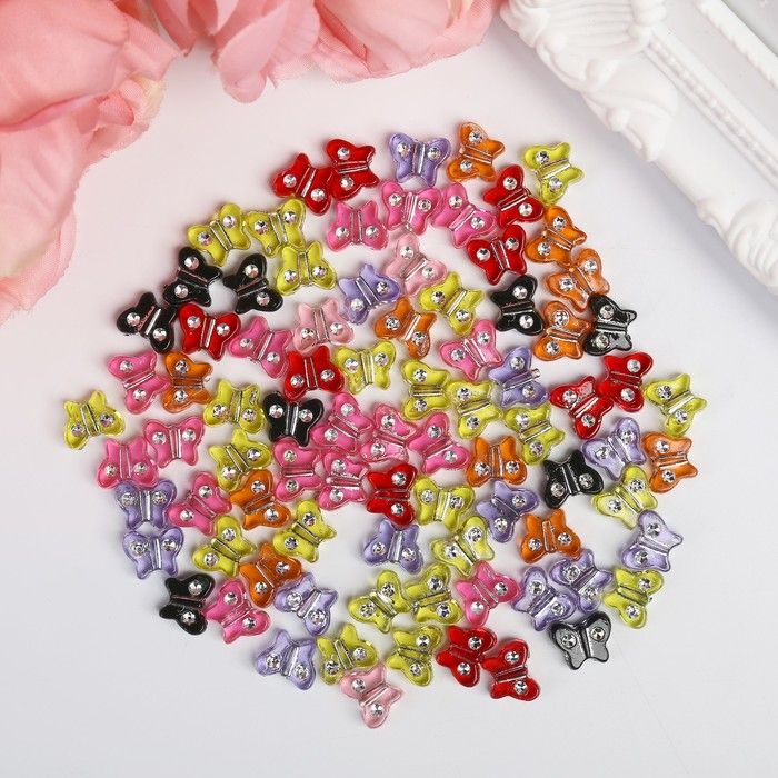 Набор бусин для творчества пластик &quot;Бабочки со стразиками&quot; 20 гр 1х0,5 см  1902269 — PalitraMastera