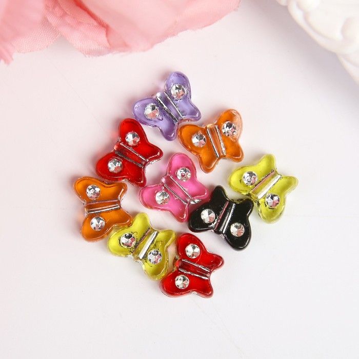 Набор бусин для творчества пластик &quot;Бабочки со стразиками&quot; 20 гр 1х0,5 см  1902269 — PalitraMastera