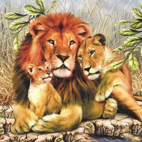 Салфетка для декупажа 33 х 33 см Львиное семейство фото 1 — PalitraMastera