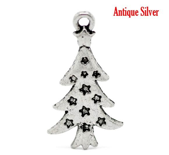 Подвеска &quot;Елка Рождественская со звездами&quot; 26x14mm (1 &quot;x1 / 2&quot;) (под серебро) — PalitraMastera