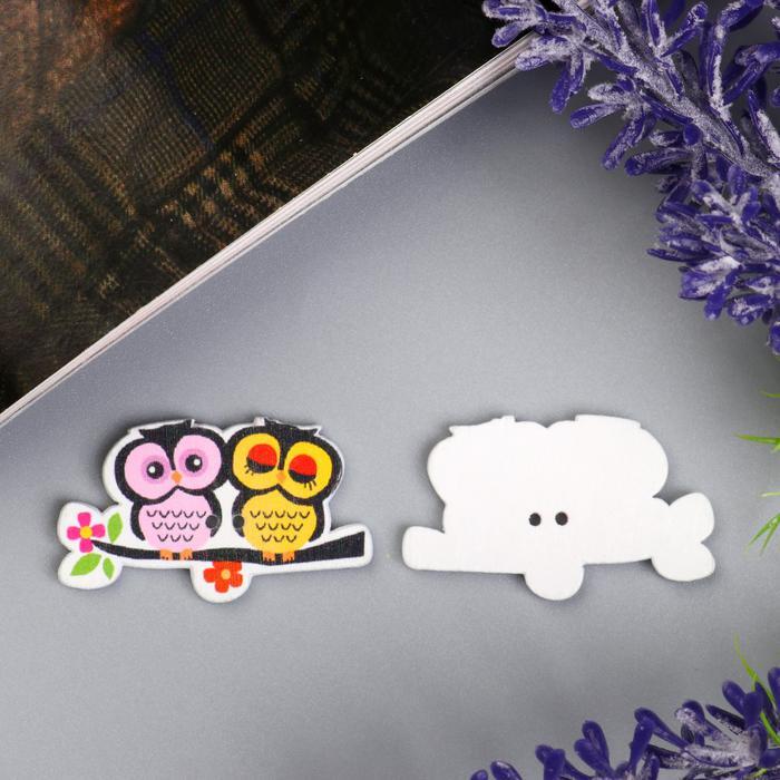 Набор пуговиц декоративных дерево "Совята на ветке" (набор 8 шт) 2х3,5 см 1902114 фото 1 &mdash; PalitraMastera