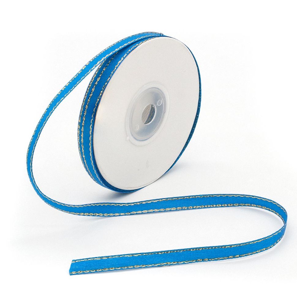 RB-011 Лента атласная односторонняя 6 мм*22,86м с золотой нитью (40 ярк.синий) фото 1 — PalitraMastera
