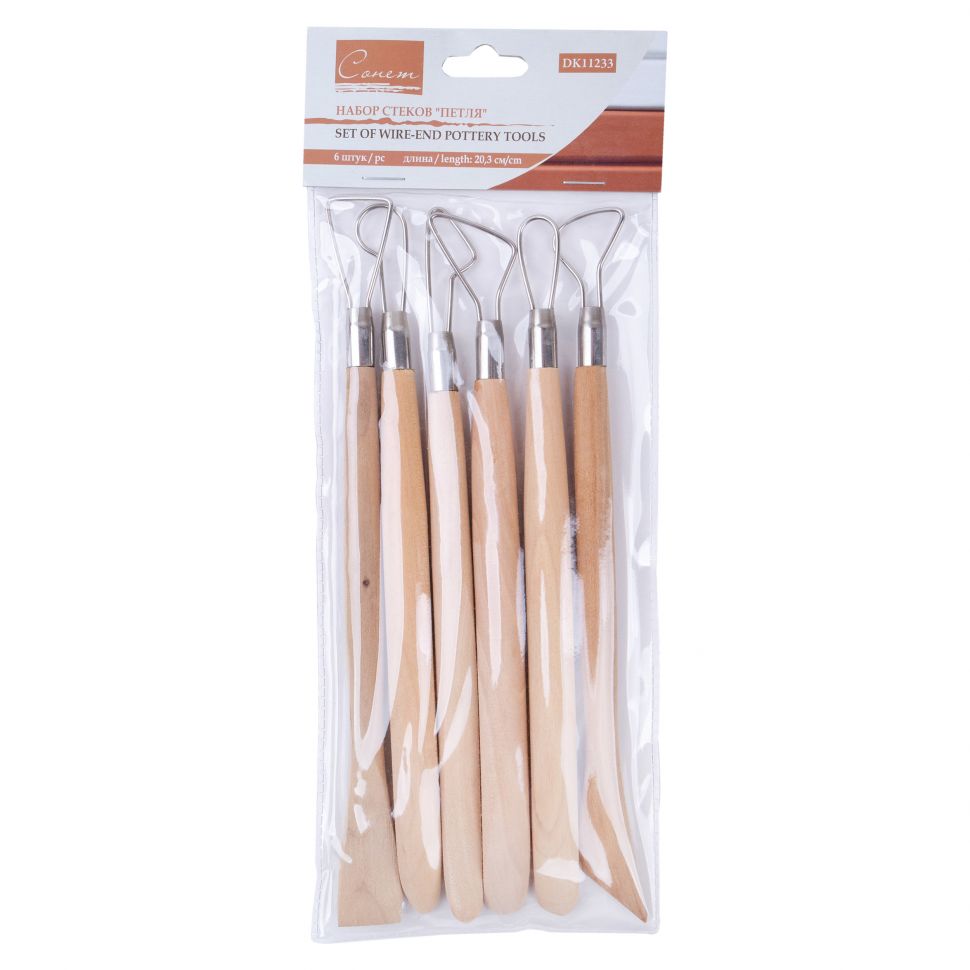 Сонет Набор стеков петля, 20 см, 6 шт (одна сторона петля, другая - стек, деревянная ручка) SFT063 фото 1 — PalitraMastera