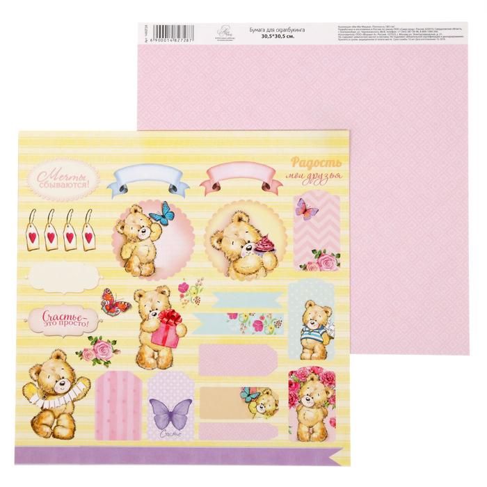 Бумага для скрапбукинга Ми-Ми-Мишки "Плашки" 30.5 х 30.5 см 180 г/м  1482728 фото 1 — PalitraMastera