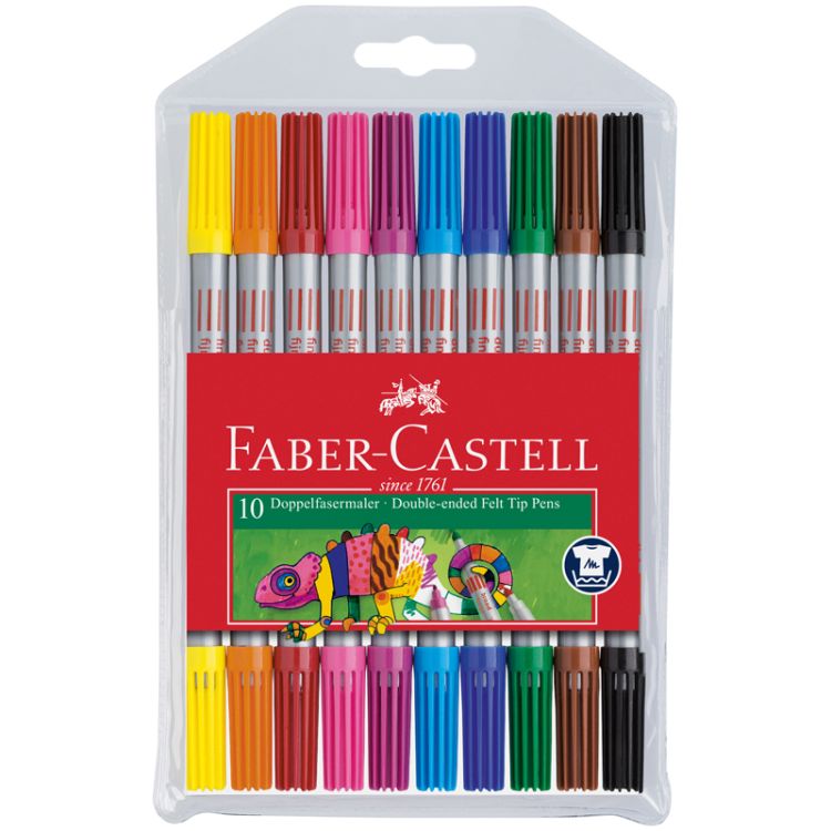 Фломастеры двусторонние Faber-Castell, 10цв., 10шт., смываемые, пластик.уп., европодвес &mdash; PalitraMastera