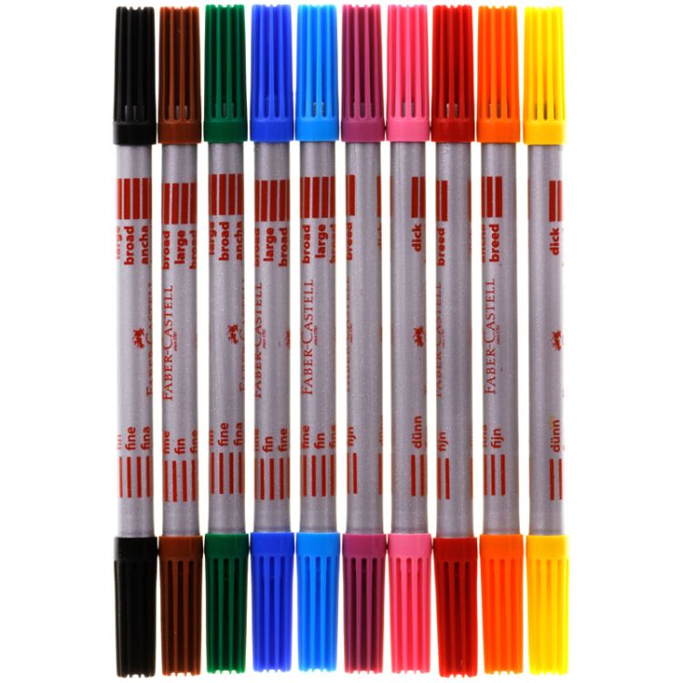 Фломастеры двусторонние Faber-Castell, 10цв., 10шт., смываемые, пластик.уп., европодвес &mdash; PalitraMastera