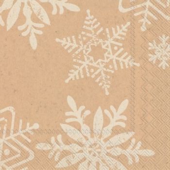 Салфетки бумажные для декупажа, 25х25 см, "Снежинки", крафт, упаковка 20 шт. фото 1 — PalitraMastera