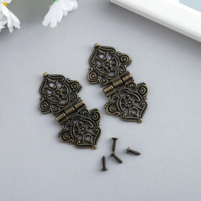 Петля для шкатулки металл "Узорная с цветами" бронза + гвозди 5,3х2,8 см  5289281 фото 1 &mdash; PalitraMastera
