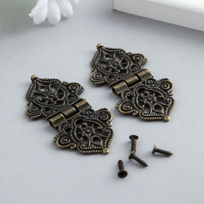 Петля для шкатулки металл &quot;Узорная с цветами&quot; бронза + гвозди 5,3х2,8 см  5289281 — PalitraMastera