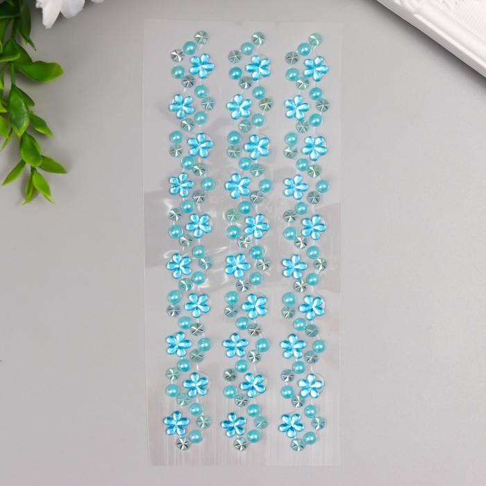 Наклейка пластик стразы "Изгибы - цветочки, жемчуг, стразы" МИКС 16,5х7 см 4331089 &mdash; PalitraMastera