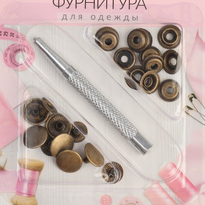 Кнопки установочные О-образные, d = 13 мм, 6 шт, с установщиком, цвет антик &mdash; PalitraMastera