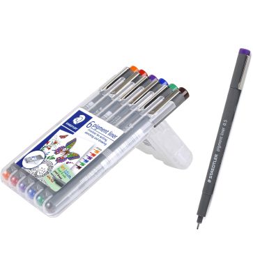 Линеры пигментные &quot;STAEDTLER 308&quot; 0,5 мм, набор 6цв., в пл.футляре — PalitraMastera