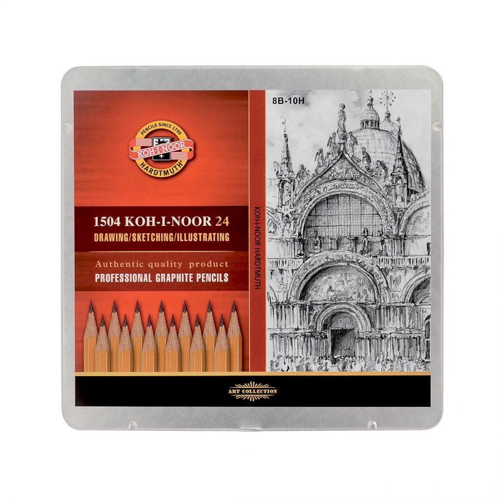 KOH-I-NOOR 1504 (24) Набор профессиональных чернографитных карандашей, 24 шт. "Art" (8B-10H)--- фото 1 &mdash; PalitraMastera
