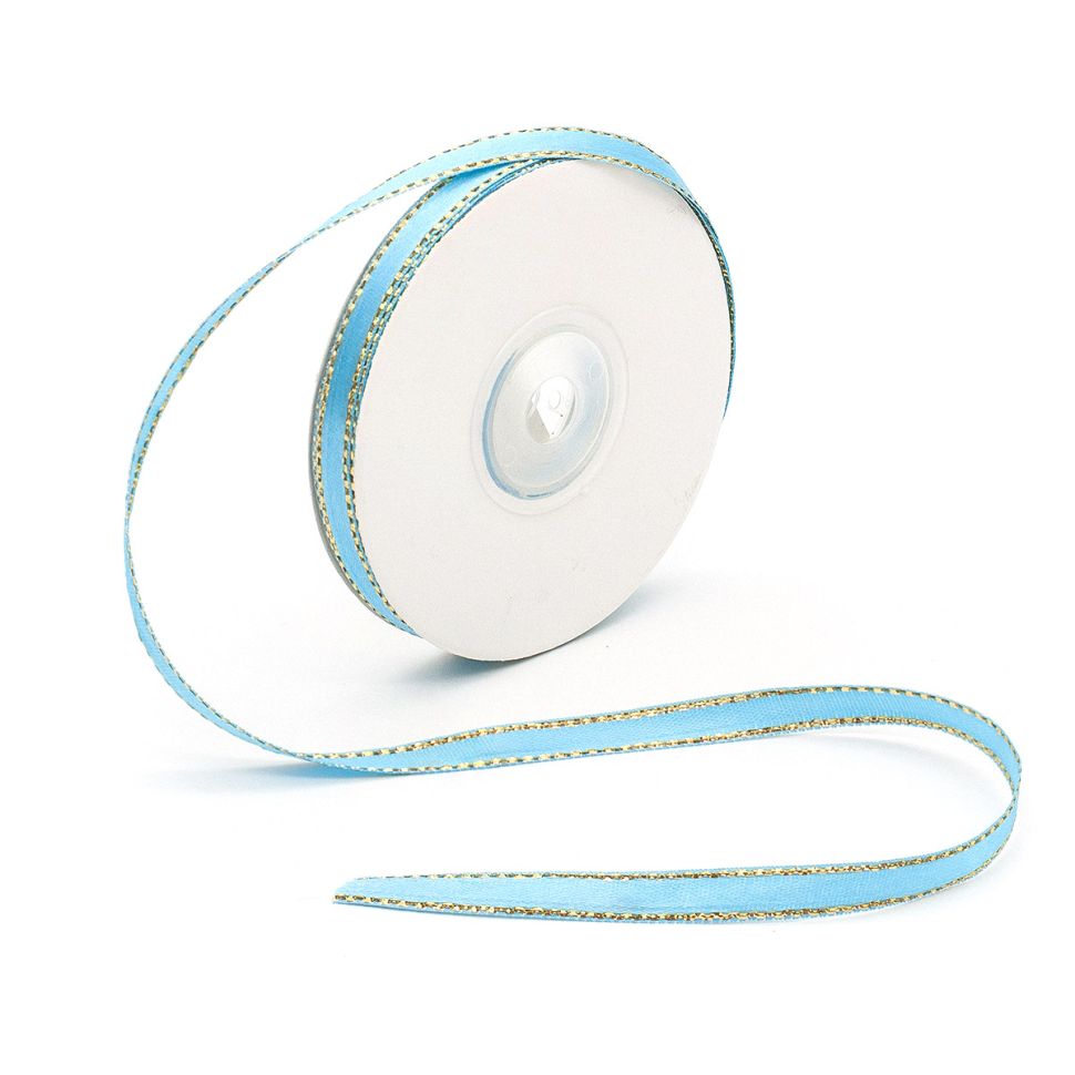 RB-011 Лента атласная односторонняя 6 мм*22,86м с золотой нитью (187 голубой) фото 1 — PalitraMastera