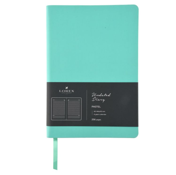 Ежедневник А5 недат. LOREX PASTEL 128 л. мягк. обл. soft touch бирюз. обрез бирюз. &mdash; PalitraMastera