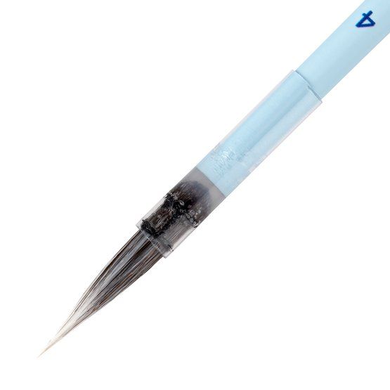 Кисть из соболя и белой синтетики Белые ночи/White Nights, круглая, ручка короткая голубая матовая со скосом, пластиковая обойма, №4 — PalitraMastera