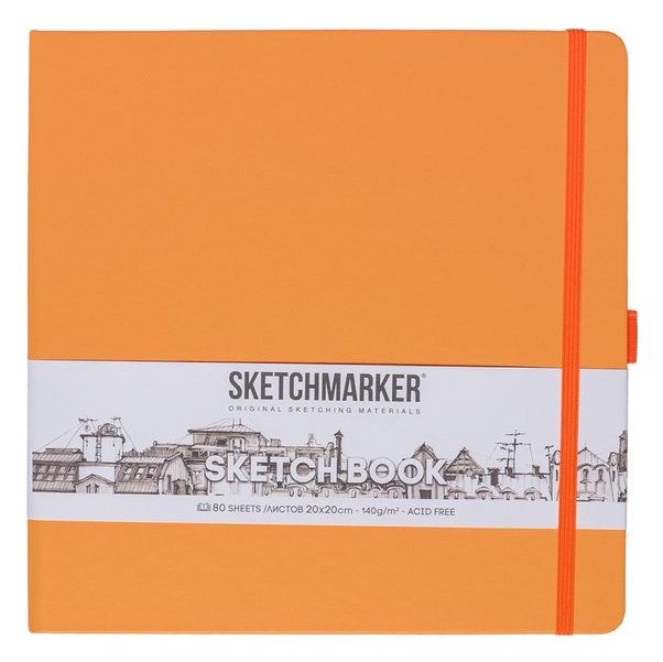Скетчбук для зарисовок Sketchmarker, неоновый апельсин, жесткая обложка с резинкой, 140 г/м2, 20x20 см, 80 листов, цвет бумаги слоновая кость фото 1 &mdash; PalitraMastera