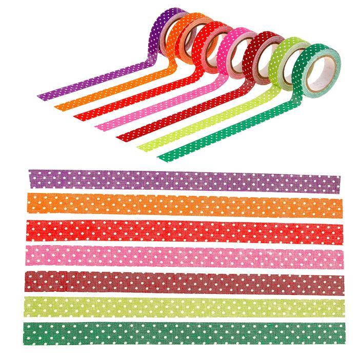 Клейкая лента декоративная текстильная "Горох на ярком" МИКС 1,5 см, длина 4 метра фото 1 — PalitraMastera