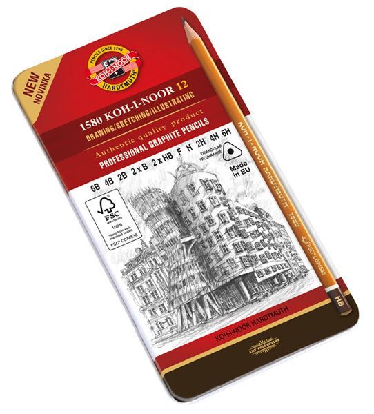 KOH-I-NOOR 1582 (12) Набор профессиональных чернографитных карандашей  Трехгранных 6В-6Н--- фото 1 &mdash; PalitraMastera