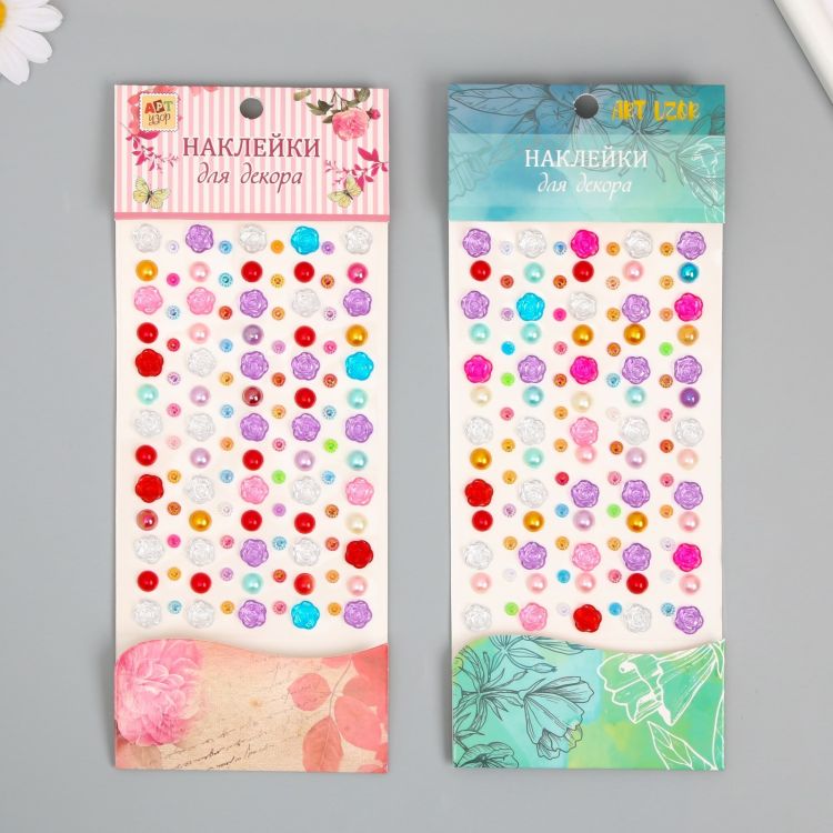 Наклейка стразы пластик "Цветы и горох" цвет МИКС 30х10 см  2556727 &mdash; PalitraMastera