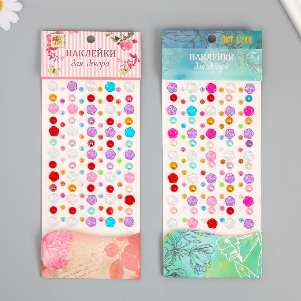 Наклейка стразы пластик "Цветы и горох" цвет МИКС 30х10 см  2556727 фото 1 &mdash; PalitraMastera