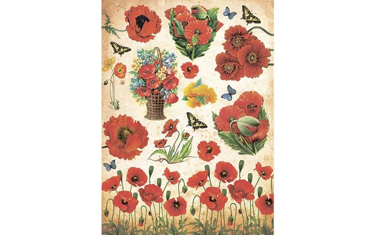 Рисовая бумага для декупажа &quot;Craft Premier&quot;, 28,2х38,4см, 25г/м, &quot;Маки со стебельками&quot; CP05641 — PalitraMastera