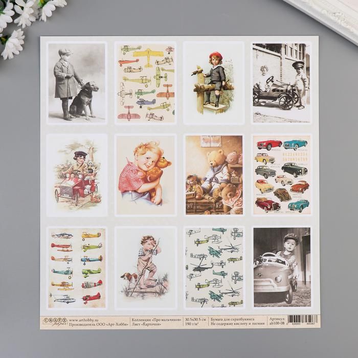 Бумага для скрапбукинга "Карточки. Про мальчиков" 30.5х30.5 см, 190 гр\м2 5494593 фото 1 — PalitraMastera