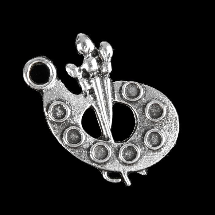 Декор для творчества металл &quot;Палитра с кистями&quot; серебро 1,7х1,2 см  3531360 — PalitraMastera