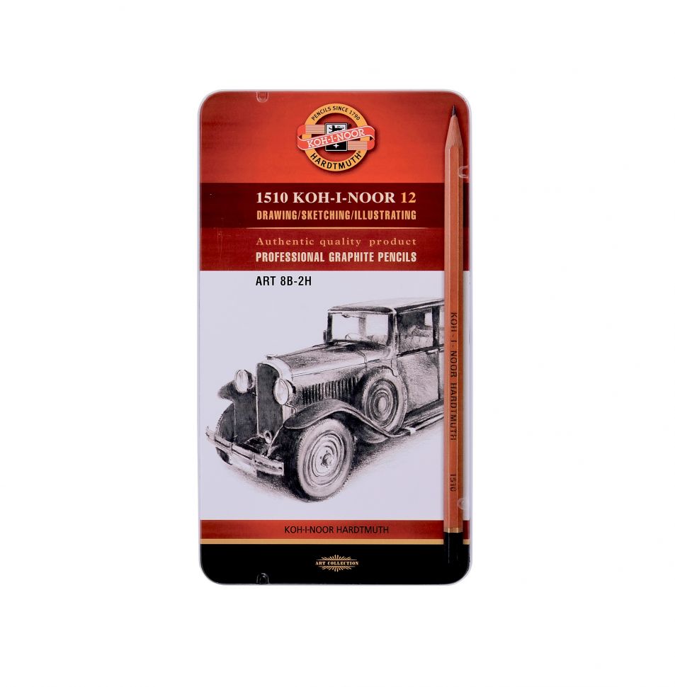 KOH-I-NOOR 1912 (12) Набор чернографитных карандашей "Toison d'or" 2Н-8В, 12 шт, жестяная коробка--- фото 1 — PalitraMastera