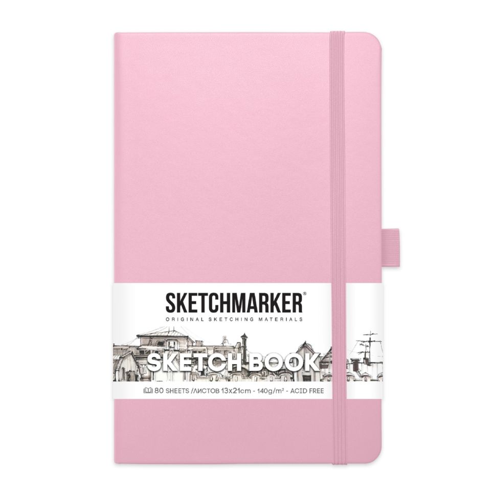 Блокнот для зарисовок Sketchmarker 140г/кв.м 13*21см 80л твердая обложка Розовый фото 1 &mdash; PalitraMastera