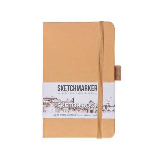 Скетчбук для зарисовок Sketchmarker, капучино, жесткая обложка с резинкой, 140 г/м2, 9х14 см, 80 листов, цвет бумаги слоновая кость фото 1 &mdash; PalitraMastera