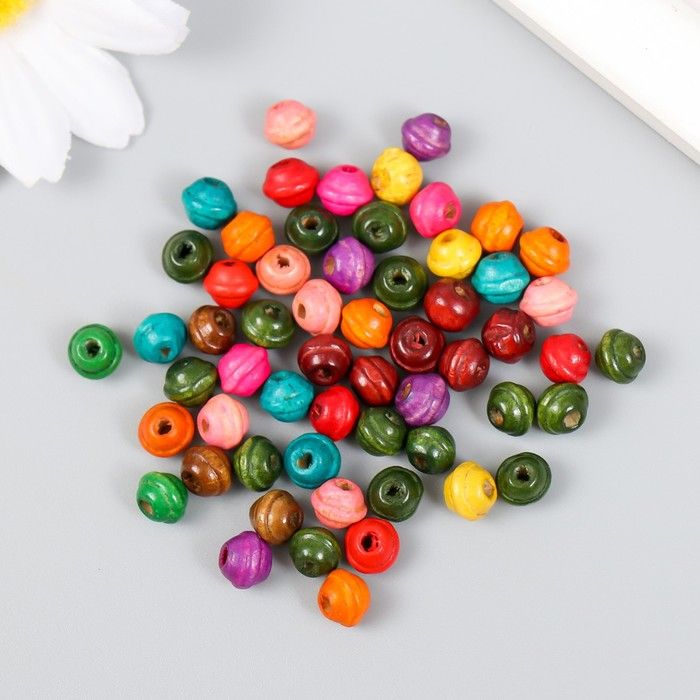 Бусины для творчества дерево в баночке "Шарики с фаской цветные" набор 30 шт d=0,7 см  9359047 &mdash; PalitraMastera