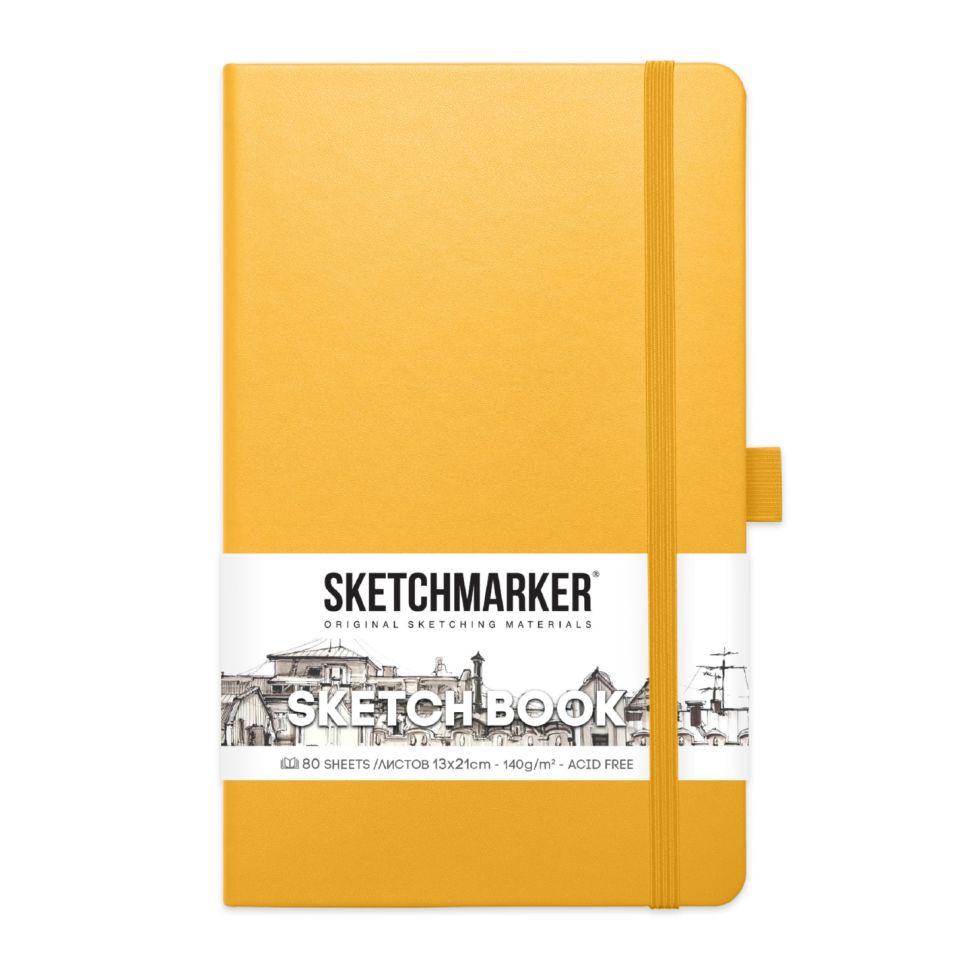 Блокнот для зарисовок Sketchmarker 140г/кв.м 13*21см 80л твердая обложка Оранжевый фото 1 &mdash; PalitraMastera