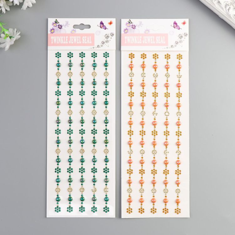 Наклейка пластик стразы "Цветочки и полужемчужинки" МИКС 31х10,7 см  5090632 &mdash; PalitraMastera