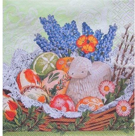 Салфетка для декупажа 33 х 33 см Овечка в лукошке фото 1 — PalitraMastera