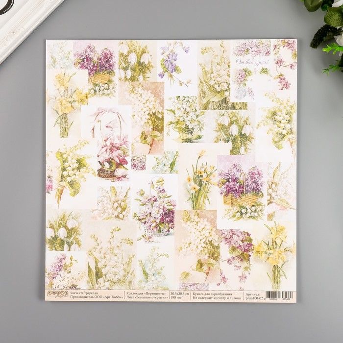 Бумага для скрапбукинга двусторонняя &quot;Весенние открытки&quot; 30.5х30.5 см, 190 гр\м2 4976994 — PalitraMastera