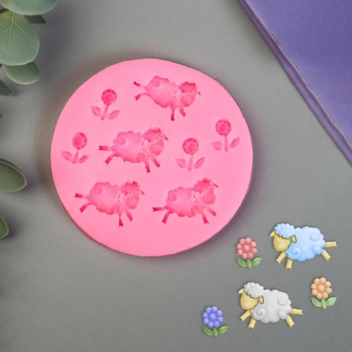 Молд силикон "Барашки и цветочки" 8 предметов 1х7,5х7,5 см  5180301 фото 1 — PalitraMastera