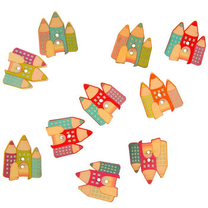 Набор пуговиц декоративных дерево &quot;Замок&quot; (набор 10 шт) 2,8х2,5 см 2519497 — PalitraMastera
