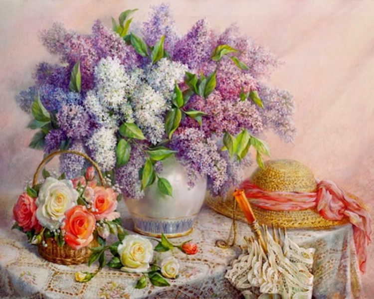 Картины по номерам 40х50 Сирень и розы (худ. Дандорф О.) (VA-1590) — PalitraMastera