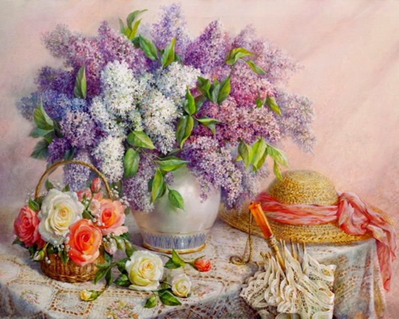 Картины по номерам 40х50 Сирень и розы (худ. Дандорф О.) (VA-1590) фото 1 — PalitraMastera