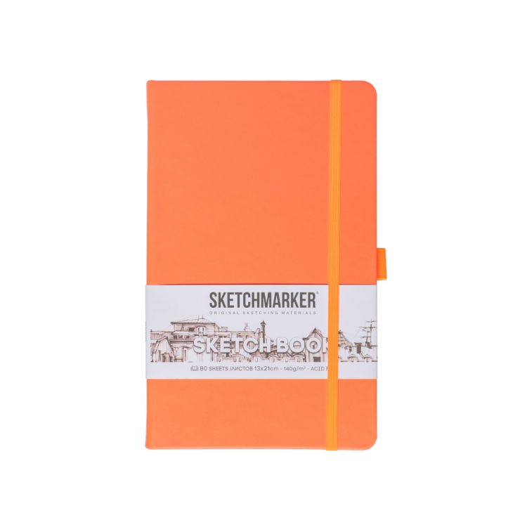 Блокнот для зарисовок Sketchmarker 140г/кв.м 13*21см 80л твердая обложка Неоновый коралл — PalitraMastera