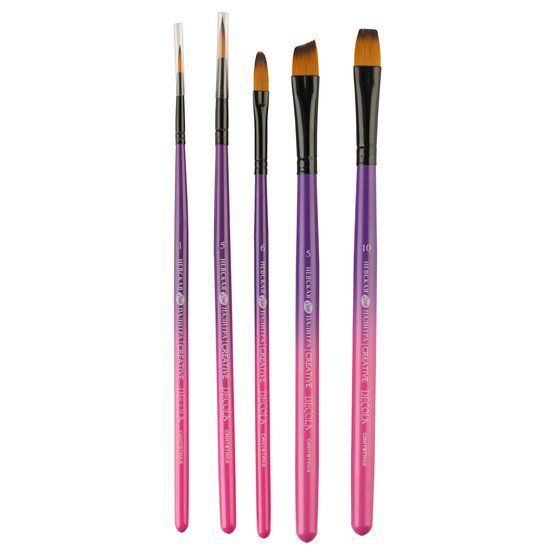 Набор кистей из синтетики Decola №4, 5 шт (№ 1, 5 круглая, короткая ручка; № 10 плоская, короткая ручка; № 5 скошенная, короткая ручка; № 6 овальная, — PalitraMastera