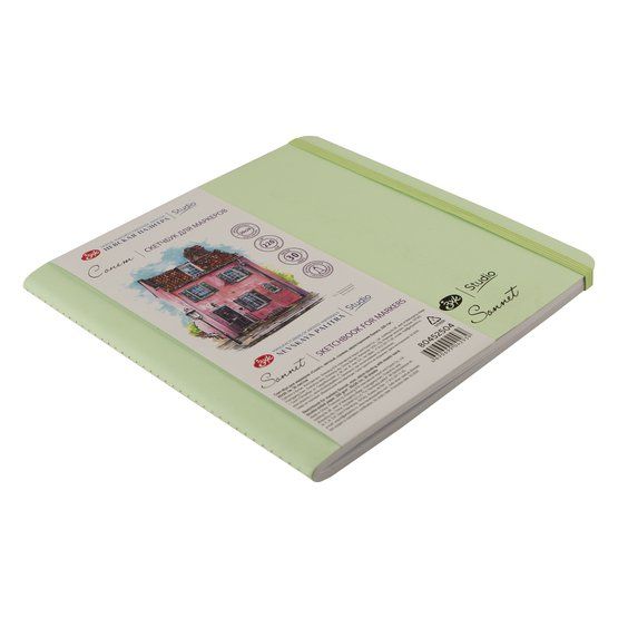 Скетчбук для маркеров &quot;Сонет&quot;, мятный, сшивка, двухсторонняя бумага, 220 г/м2, 20х20 см, 30 листов — PalitraMastera