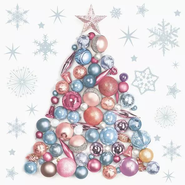 Салфетки - трехслойные, Daisy, коллекция "Рождество" елочка из шариков (пастельные цвета) фото 1 — PalitraMastera