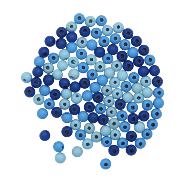 61652053 Бусины дерево,голубой микс,6мм,118шт. (Сертификат FSC) — PalitraMastera