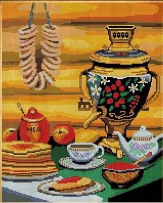 Алмазная мозаика GF 894 Чай с баранками 40*50 (на подрамнике) фото 1 &mdash; PalitraMastera