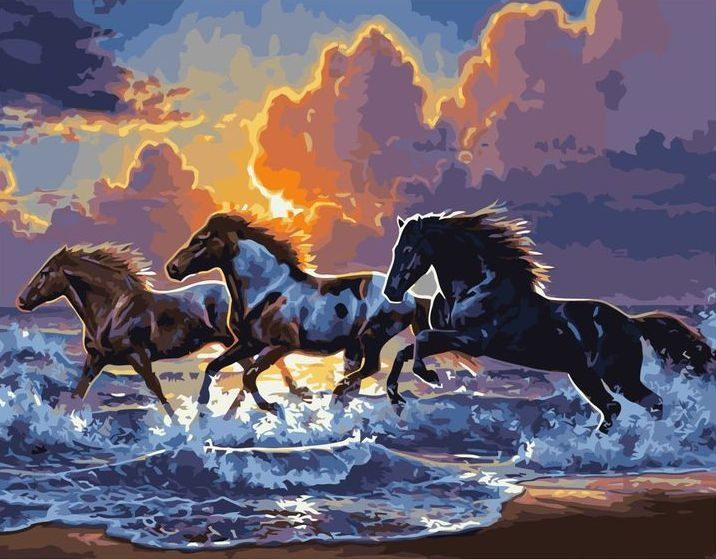 Картины по номерам 40х50 Могучие жеребцы (VA-1928) — PalitraMastera