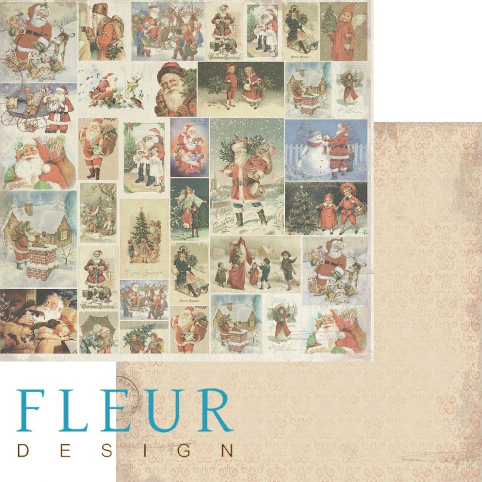 Лист бумаги для скрапбукинга "Старые открытки", коллекция "Новогодняя ночь", 30х30, плотность 190 гр, 10 листов в упаковке FD1003107 фото 1 &mdash; PalitraMastera